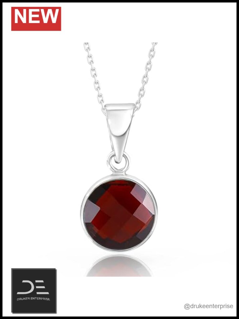 14K Solid White Gold Garnet Birthstone Pendant Necklace Dainty
